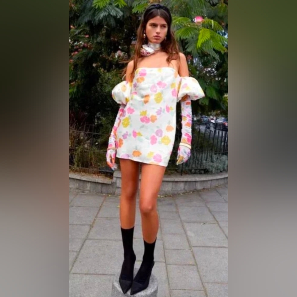 For Love And Lemons Floral Mini Dress with Gloves